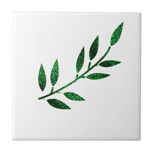 Glittery Emerald Green Leaf Gift Decor Party Favor Ceramic Tile