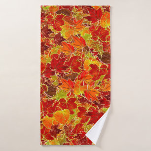 Glittery Fall Maple Leaves Bath Towel