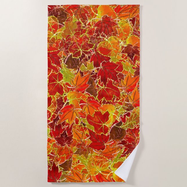 Glittery Fall Maple Leaves Beach Towel (Front)