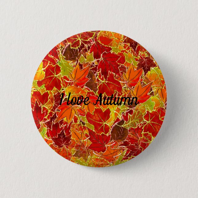 Glittery Fall Maple Leaves Button (Front)