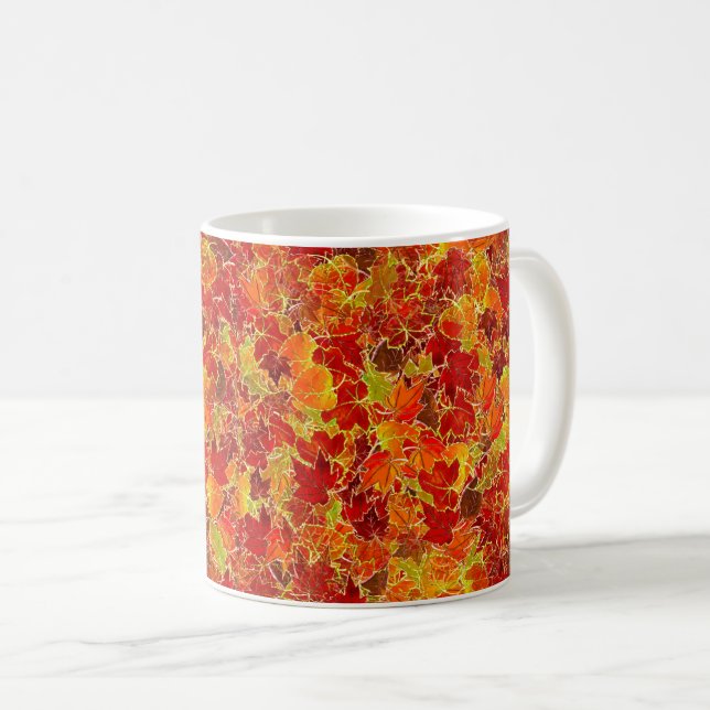 Glittery Fall Maple Leaves Coffee Mug (Front Right)