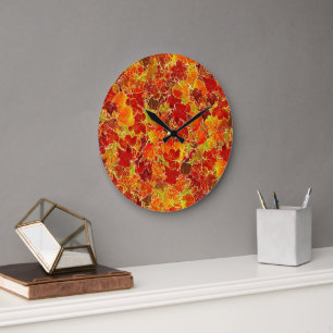 Glittery Fall Maple Leaves Large Clock