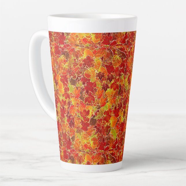 Glittery Fall Maple Leaves Latte Mug (Left Angle)
