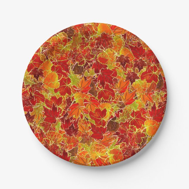 Glittery Fall Maple Leaves Paper Plates (Front)