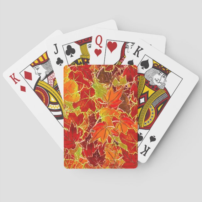 Glittery Fall Maple Leaves Poker Cards (Back)