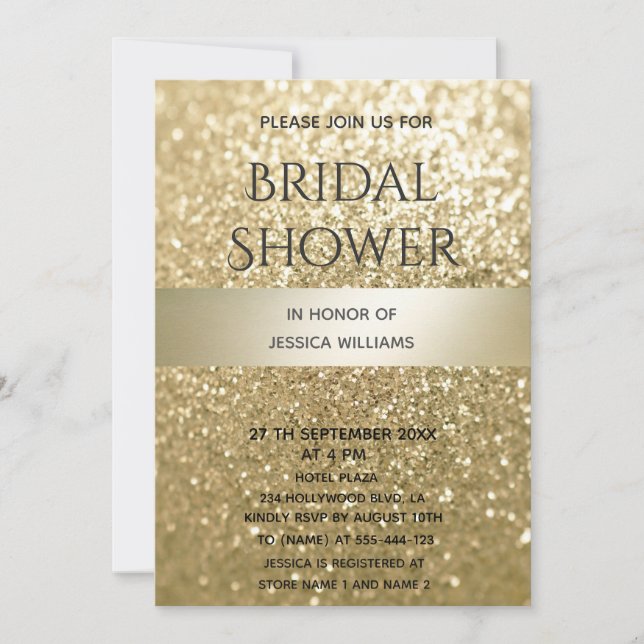 Glittery fancy elegant modern gold stripe invitation (Front)