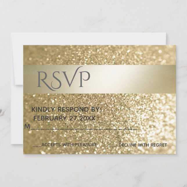 Glittery fancy elegant modern  gold stripe RSVP Invitation (Front)