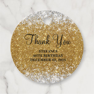 Glittery Faux Gold and Silver Glitter Birthday Favor Tags
