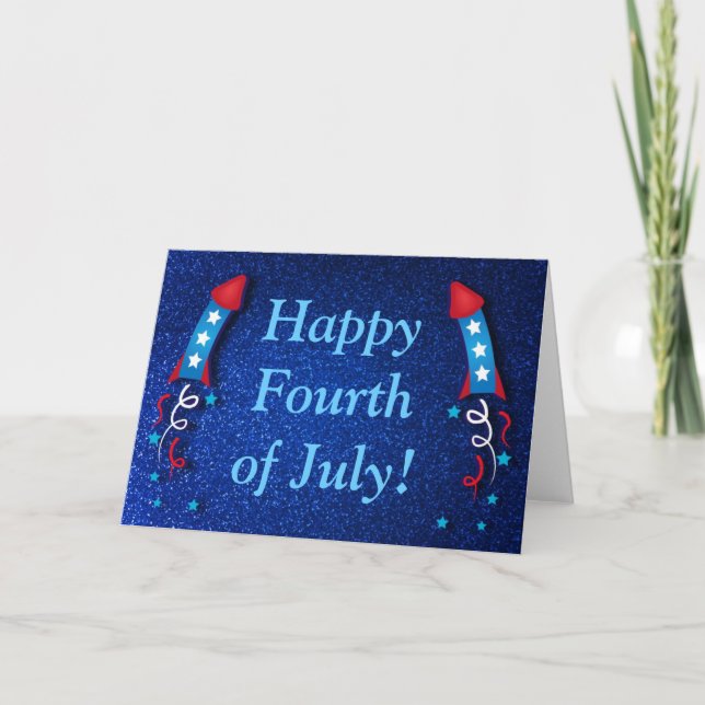 Glittery Fireworks Rocket 4th of July Card (Front)
