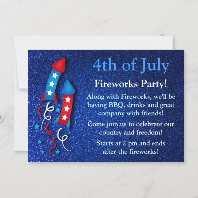 Glittery Fireworks Rocket 4th of July Invitations (Front)