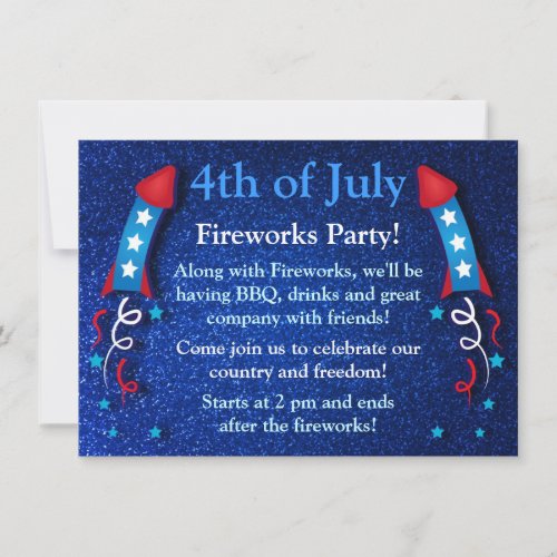 Glittery Fireworks Rocket July 4th Invitations 2
