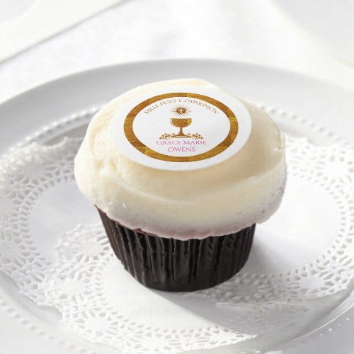 Glittery First Communion Cupcake Frosting Topper Edible Frosting Rounds