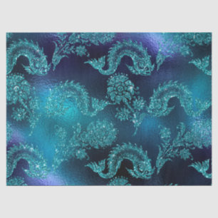 Glittery Fish and Flowers on Blue Decoupage Tissue Paper