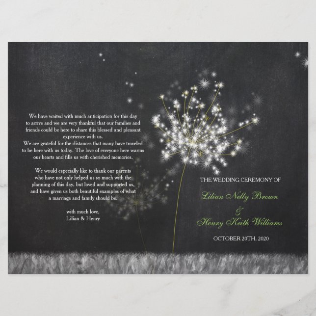 Glittery Floral Chalkboard Wedding Bifold Program (Front)