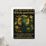 Glittery Flying Witch Halloween Party Invitation
