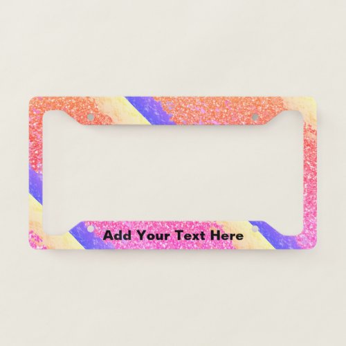Glittery Foil Sparkling Custom Text Pink Purple License Plate Frame