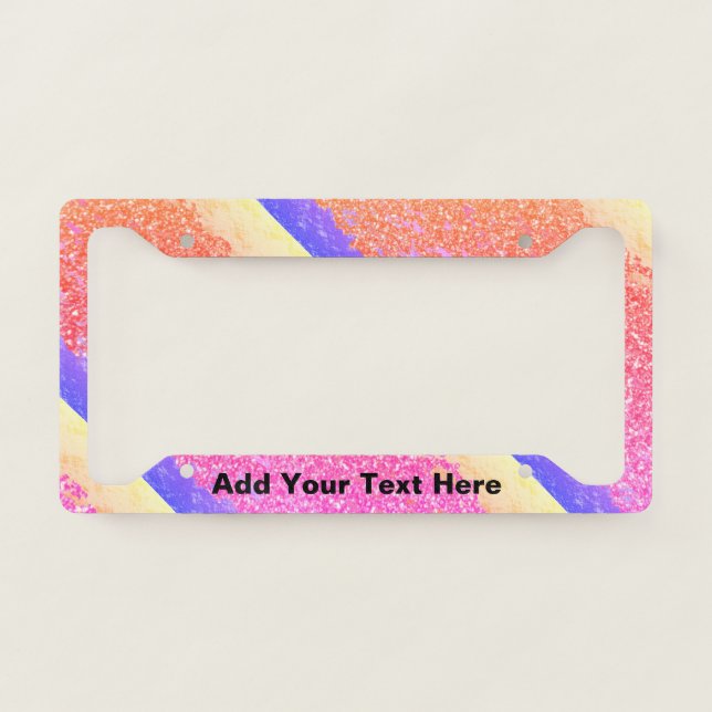 Glittery Foil Sparkling Custom Text Pink Purple License Plate Frame (Front)