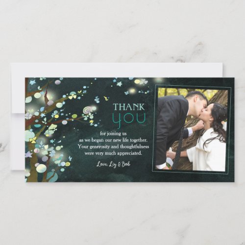 Glittery Forest Trees Wedding Photo Thank You Card