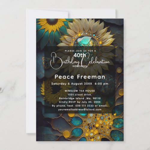 Glittery Gemstone flowers Yellow Sunflowers Invitation