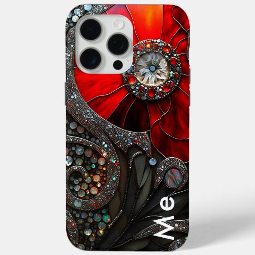 Glittery Gemstone Red Poppy Flowers iPhone 15 Pro Max Case