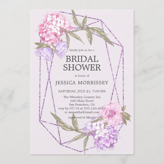 Glittery Geometric Floral Flowers Bridal Shower Invitation