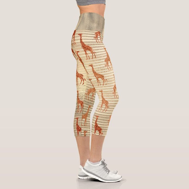 Glittery Giraffe on Gold Foil    Capri Leggings (Right)