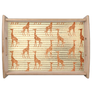 Glittery Giraffe on Gold Foil Serving Tray