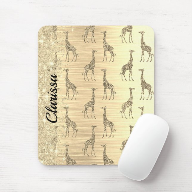 Glittery GIraffe on Metallic Gold Mouse Pad (With Mouse)