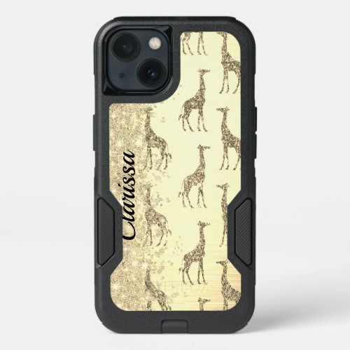 Glittery GIraffe on Metallic Gold iPhone 13 Case