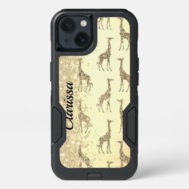 Glittery GIraffe on Metallic Gold Otterbox iPhone Case (Back)