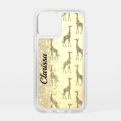 Glittery GIraffe on Metallic Gold  Speck iPhone 12 Mini Case