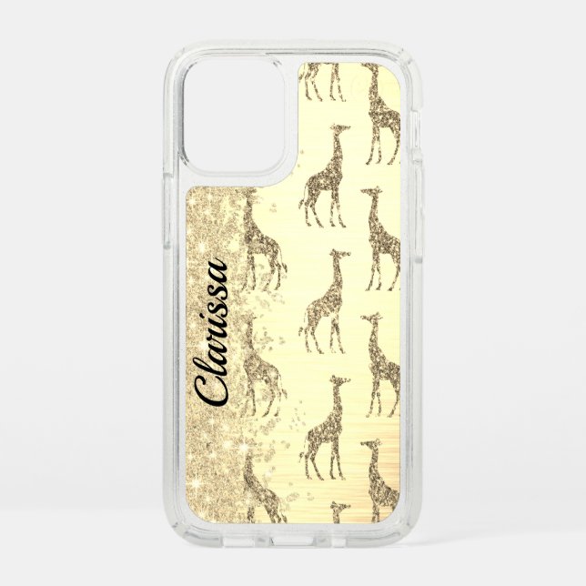Glittery GIraffe on Metallic Gold  Speck iPhone 12 Mini Case (Front)