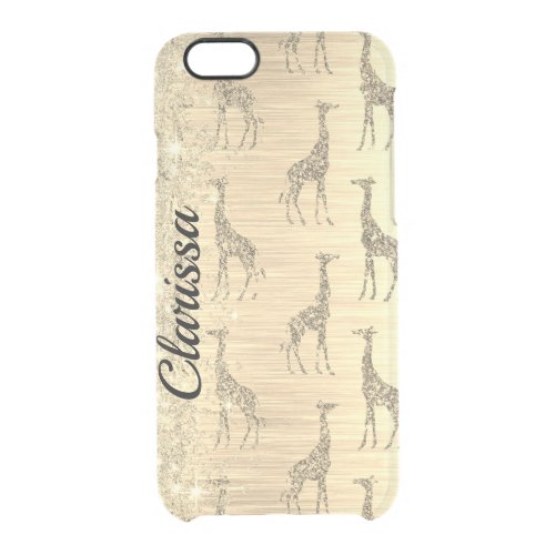 Glittery Giraffe on Metallic Gold  Clear iPhone 66S Case