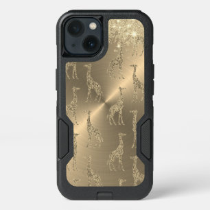 Glittery Giraffes on Glitzy Gold iPhone 13 Case