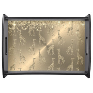 Glittery Giraffes on Glitzy Gold Serving Tray