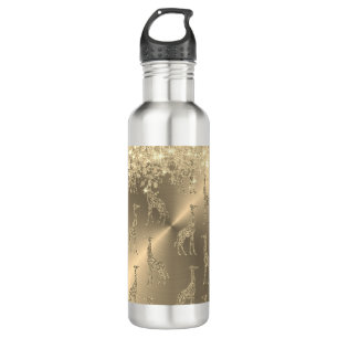 Glittery Giraffes on Glitzy Gold        Stainless Steel Water Bottle