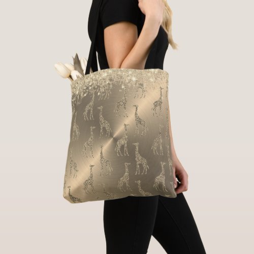 Glittery Giraffes on Glitzy Gold Tote Bag