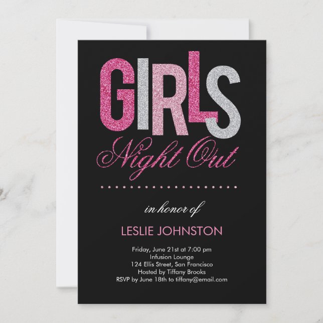 Glittery Girls Night Out Bachelorette Party Invite (Front)