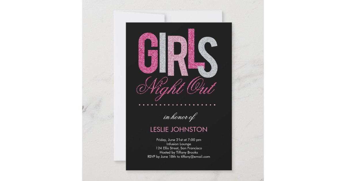 Glittery Girls Night Out Bachelorette Party Invite Zazzle 