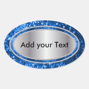 Glittery Glam Blue Sparkles Oval Sticker
