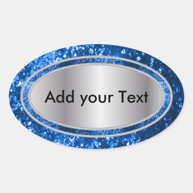 Glittery Glam Blue Sparkles Oval Sticker (Front)