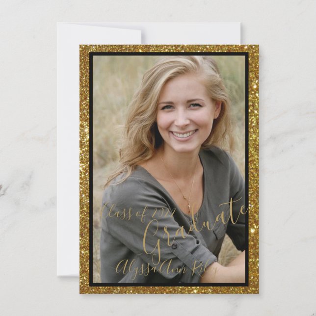 Glittery glam photo Graduation party Invitation (Front)