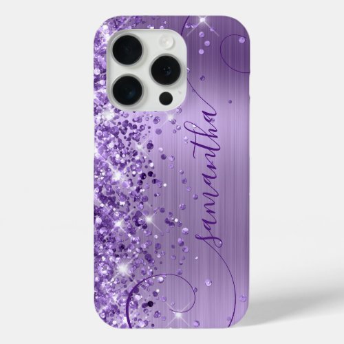 Glittery Glam Royal Purple Curly Signature iPhone 15 Pro Case