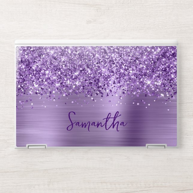 Glittery Glam Royal Purple Name HP Laptop Skin (Front)