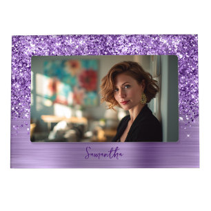 Glittery Glam Royal Purple Name Magnetic Frame