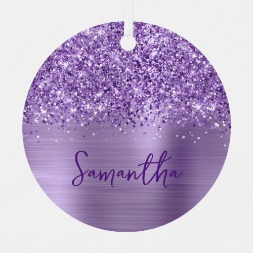 Glittery Glam Royal Purple Name Metal Ornament