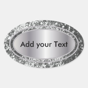 Glittery Glam Silver Sparkles Oval Sticker
