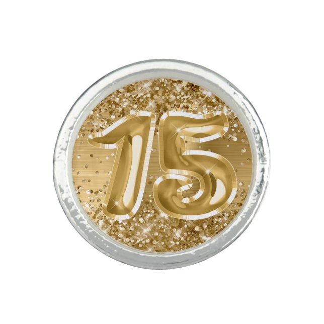 Glittery Gold 15th Birthday Ring (Front)