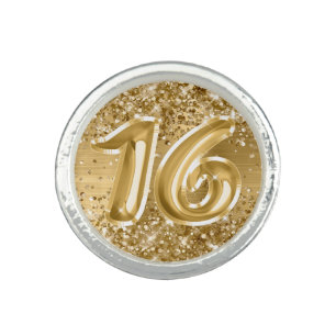 Glittery Gold 16th Birthday Ring