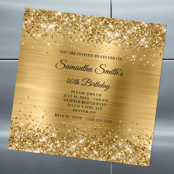 Glittery Gold 40th Birthday Magnetic Invitation by annaleeblysse at Zazzle
